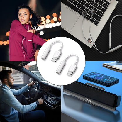 USB-C til 3.5mm lydadapter Techsuit AC18 MusicBox, Hvit, Sett med 2 stk
