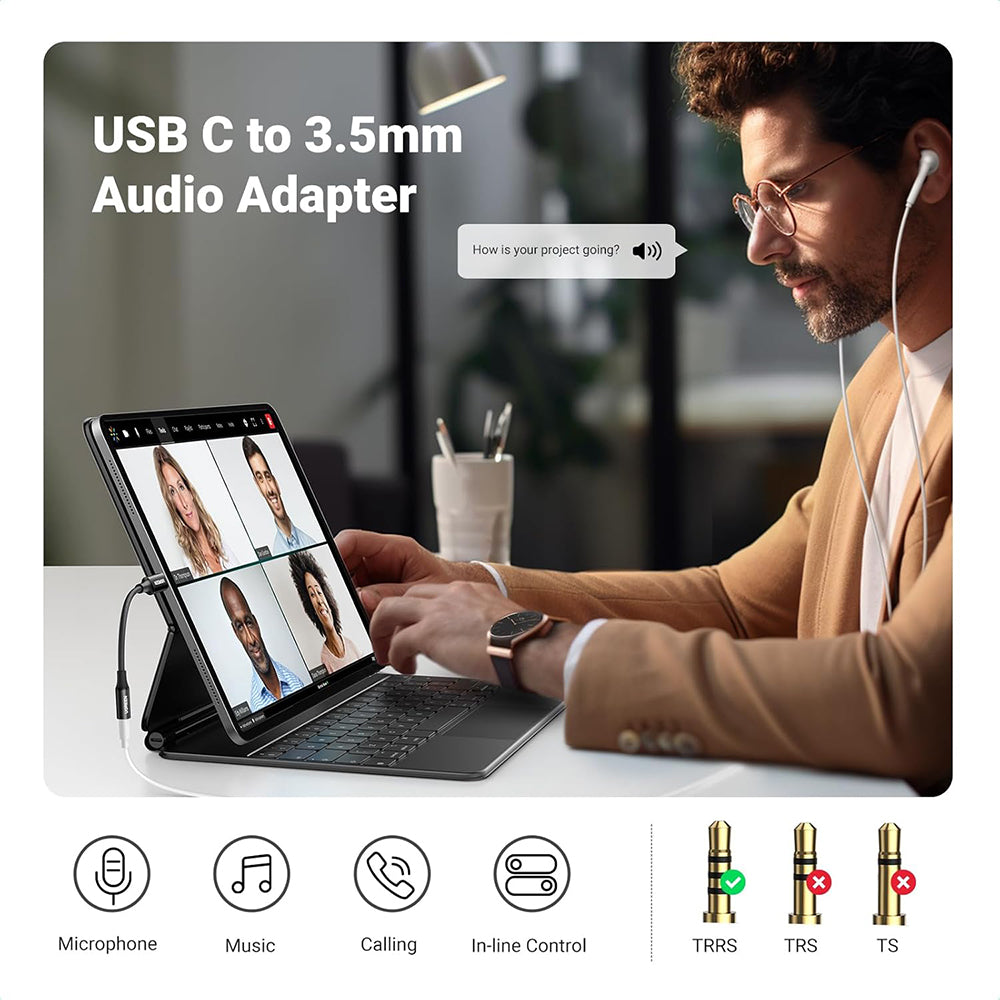 USB-C til 3,5 mm lydadapter UGREEN AV161, Svart