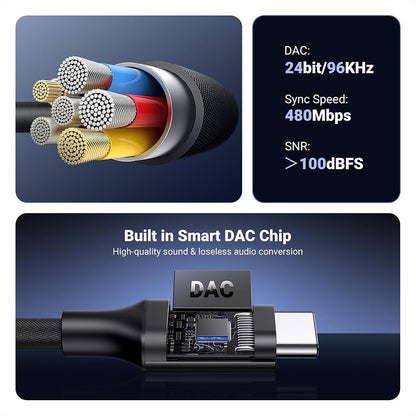 USB-C til 3,5 mm lydadapter UGREEN AV161, Svart