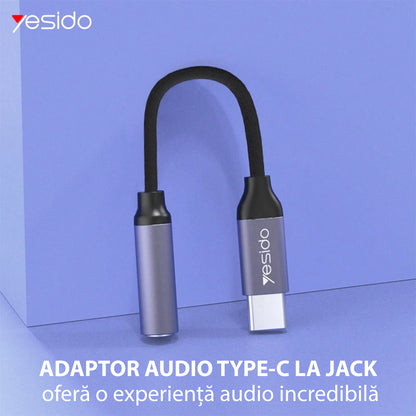 USB-C til 3.5mm lydadapter Yesido YAU19, Svart