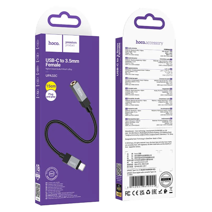 USB-C til 3,5 mm lydadapter HOCO UPA32C, svart