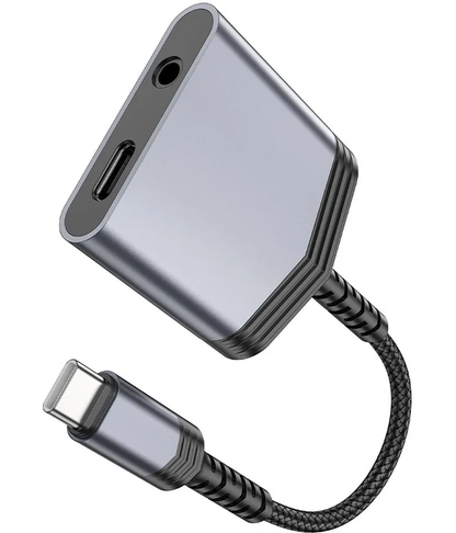 Audioadapter USB-C - USB-C / 3.5mm HOCO LS39, Svart