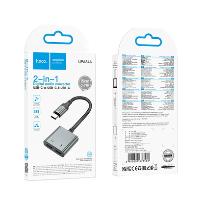 USB-C lydadapter - USB-C / USB-C HOCO UPA34A, grå