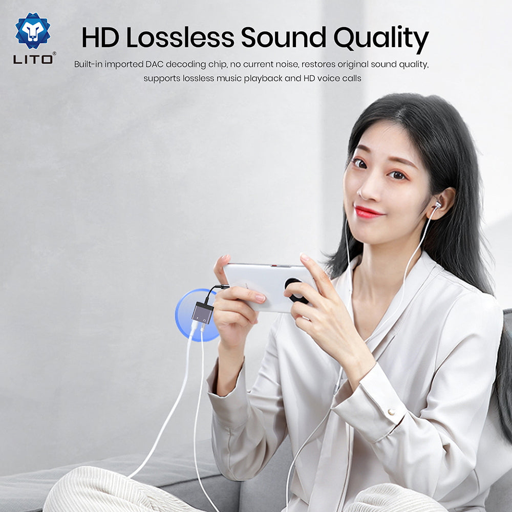 USB-C-lydadapter - USB-C / 3,5 mm Lito LA04T, Svart