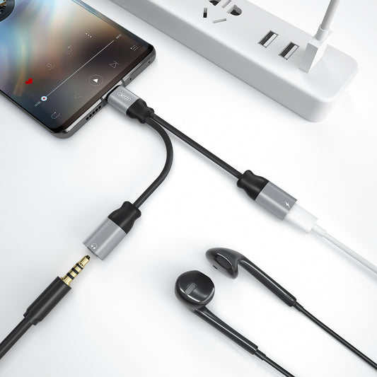 Audioadapter USB-C - USB-C / 3.5mm XO Design NBR160B, Svart