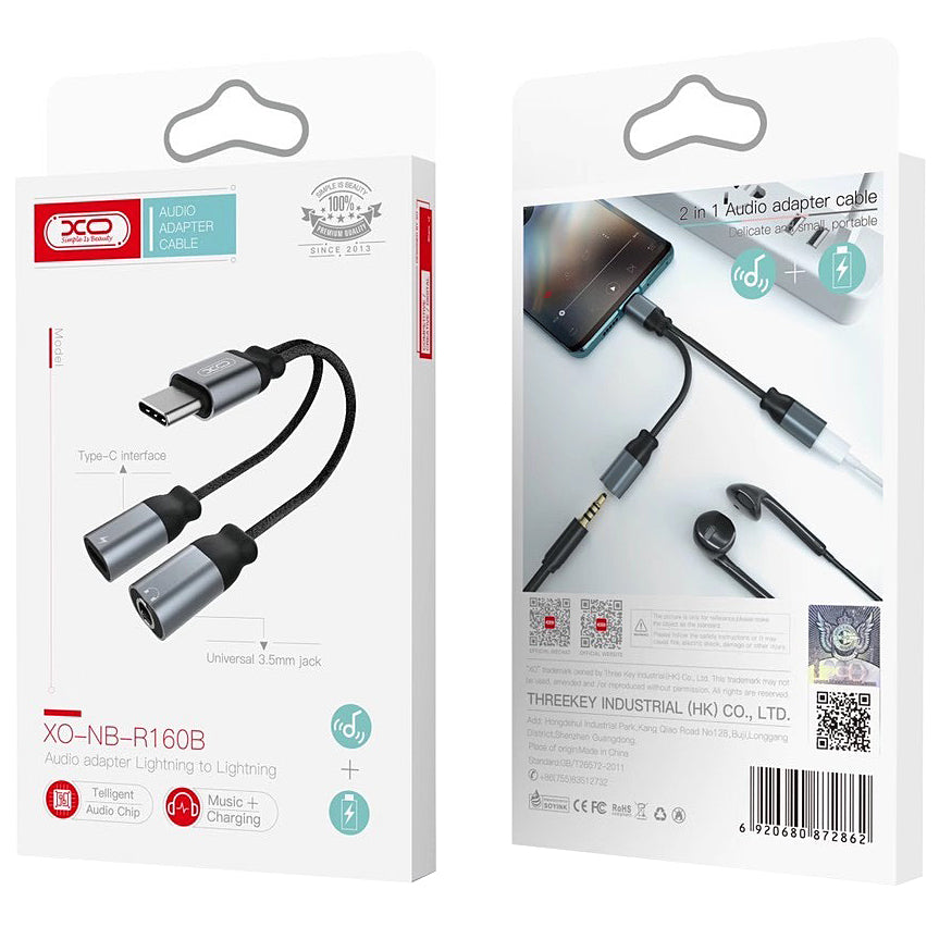 Audioadapter USB-C - USB-C / 3.5mm XO Design NBR160B, Svart