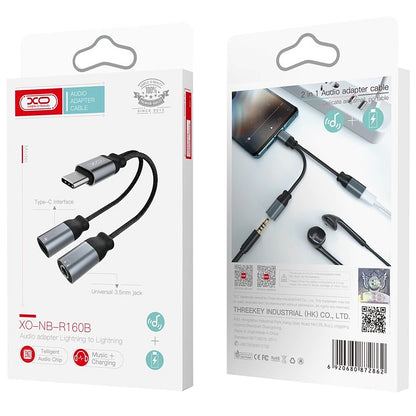 Audioadapter USB-C - USB-C / 3.5mm XO Design NBR160B, Svart