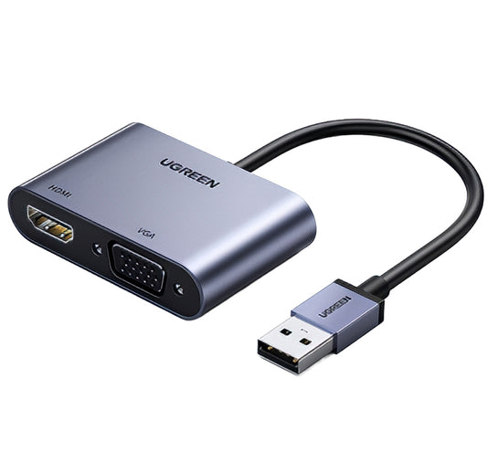 Videoadapter UGREEN CM449, USB-A - HDMI / VGA, Grå