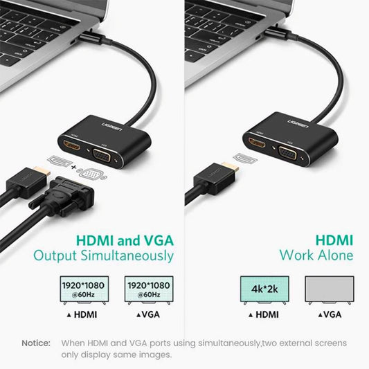 Videoadapter UGREEN CM449, USB-A - HDMI / VGA, Grå