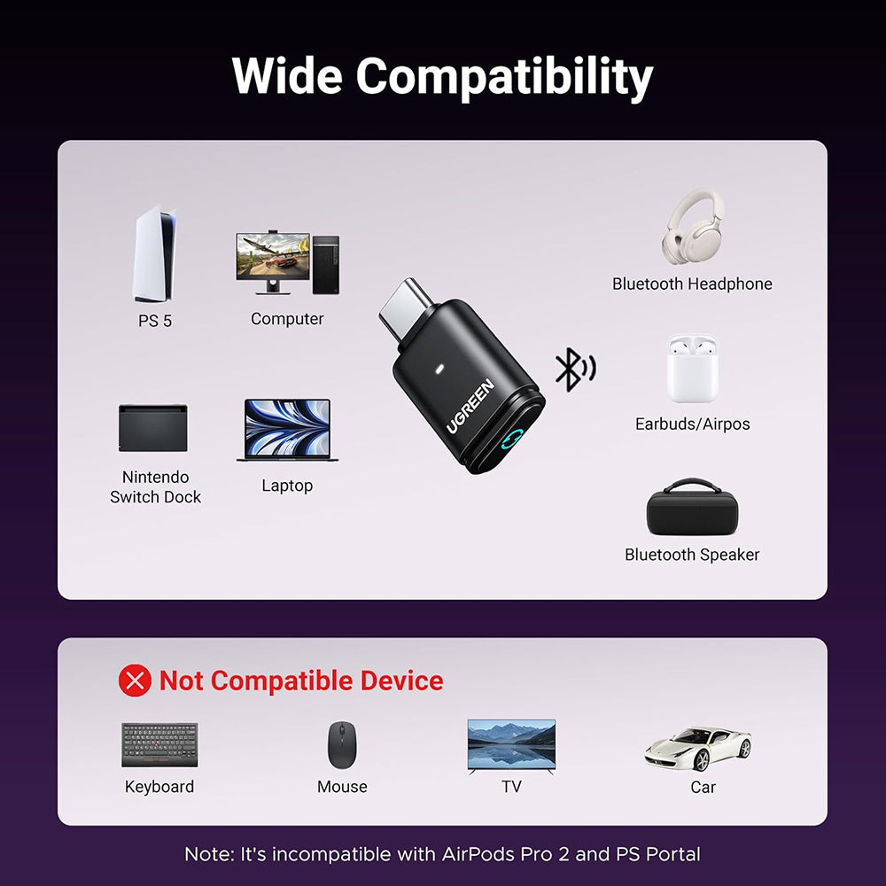Bluetooth USB-C-adapter UGREEN BT501, Svart