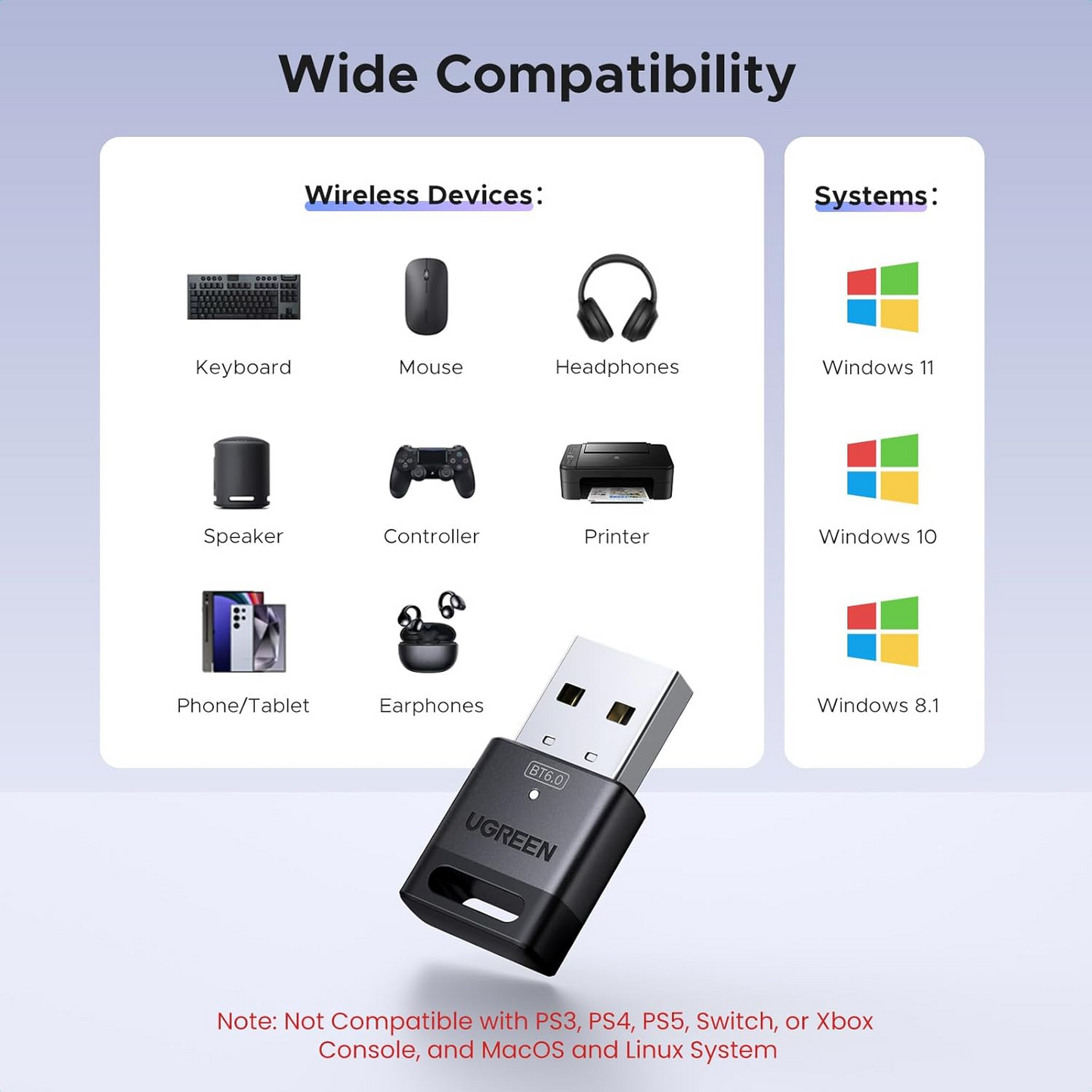Bluetooth USB-adapter UGREEN CM748 (75073), Svart