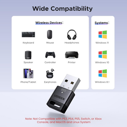 Bluetooth USB-adapter UGREEN CM748 (75073), Svart