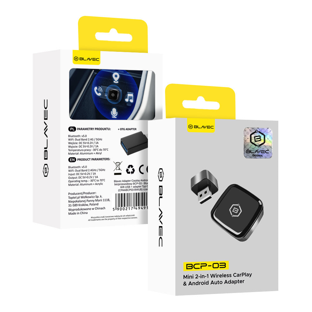 Trådløs Carplay / Android Auto-adapter Blavec BCP-03 for Apple iPhone / Android-serien
