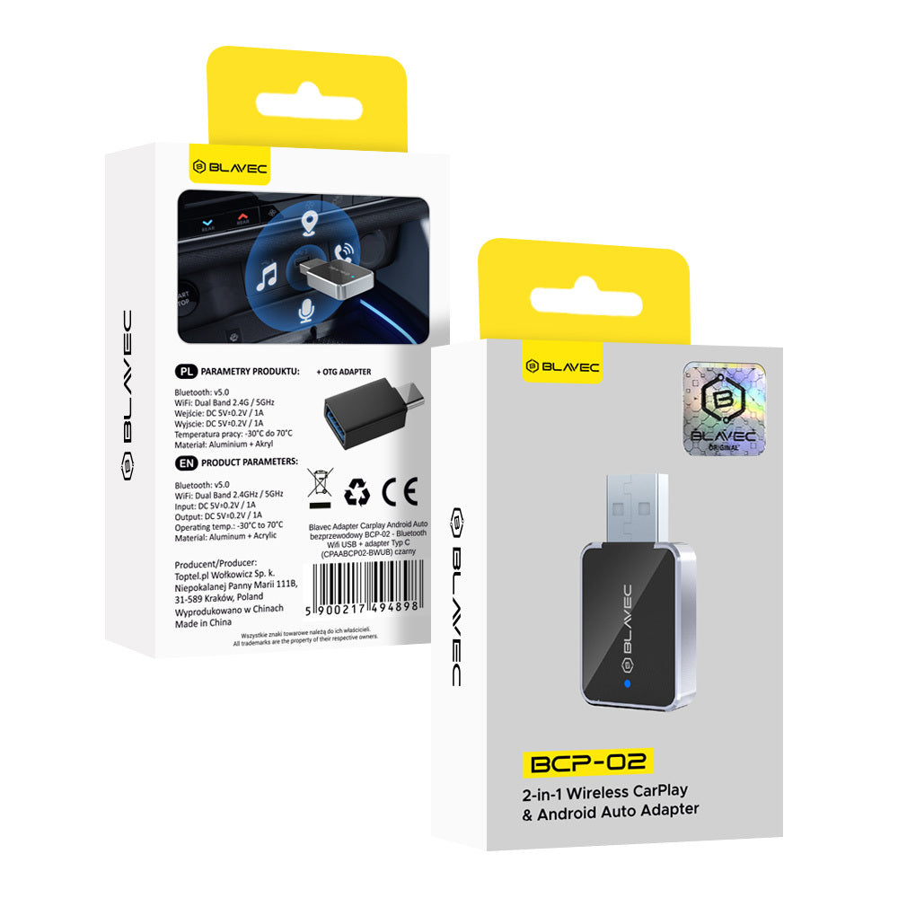 Trådløs Carplay / Android Auto-adapter Blavec BCP-02 for Apple iPhone / Android-serien