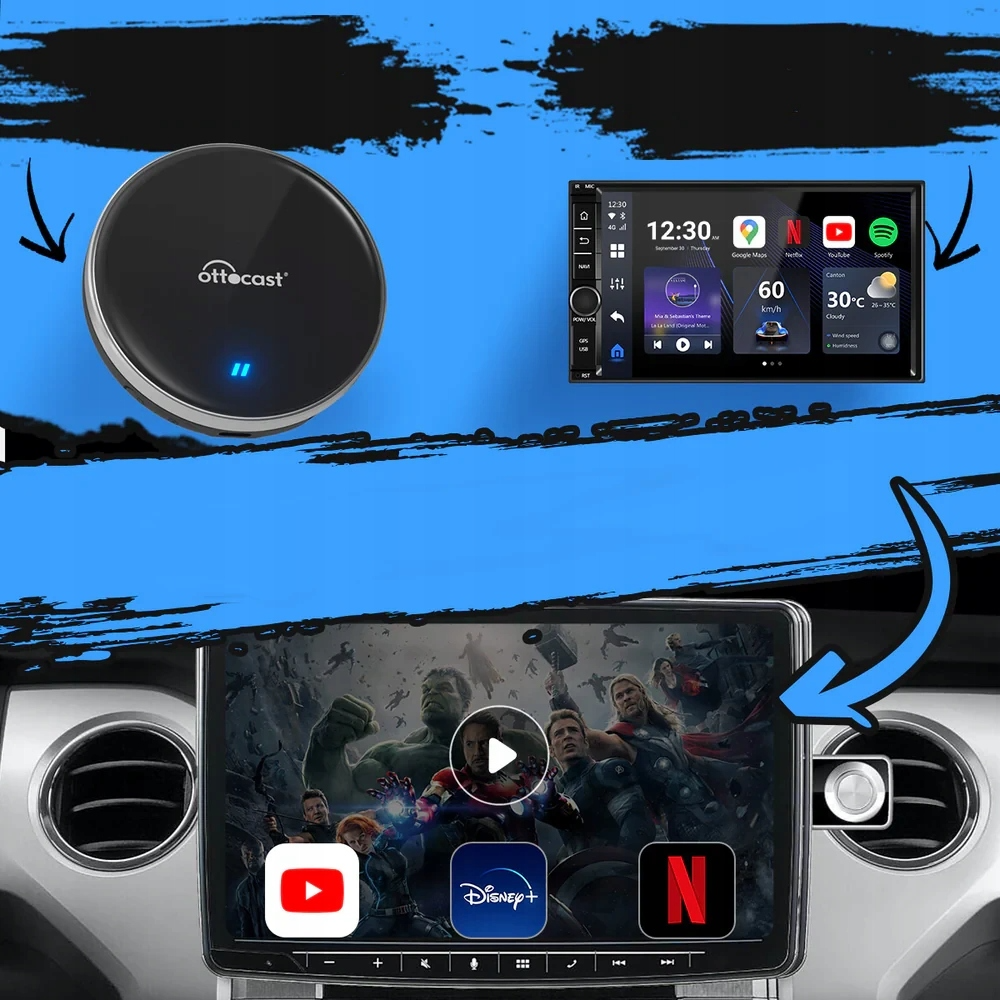 Carplay / Android Auto trådløs adapter Ottocast OttoAibox P3 Lite for Apple iPhone / Android-serien