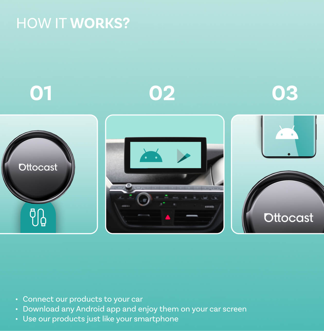 Trådløs Carplay / Android Auto-adapter Ottocast OttoAibox P3 Pro for Apple iPhone / Android-serien PCS61-T