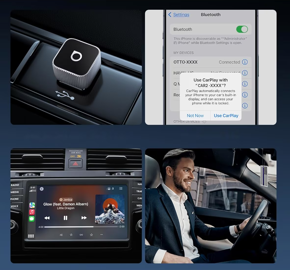 Carplay / Android Auto trådløs adapter Ottocast Mini Cube Style B for Apple iPhone / Android Series CP88-T2