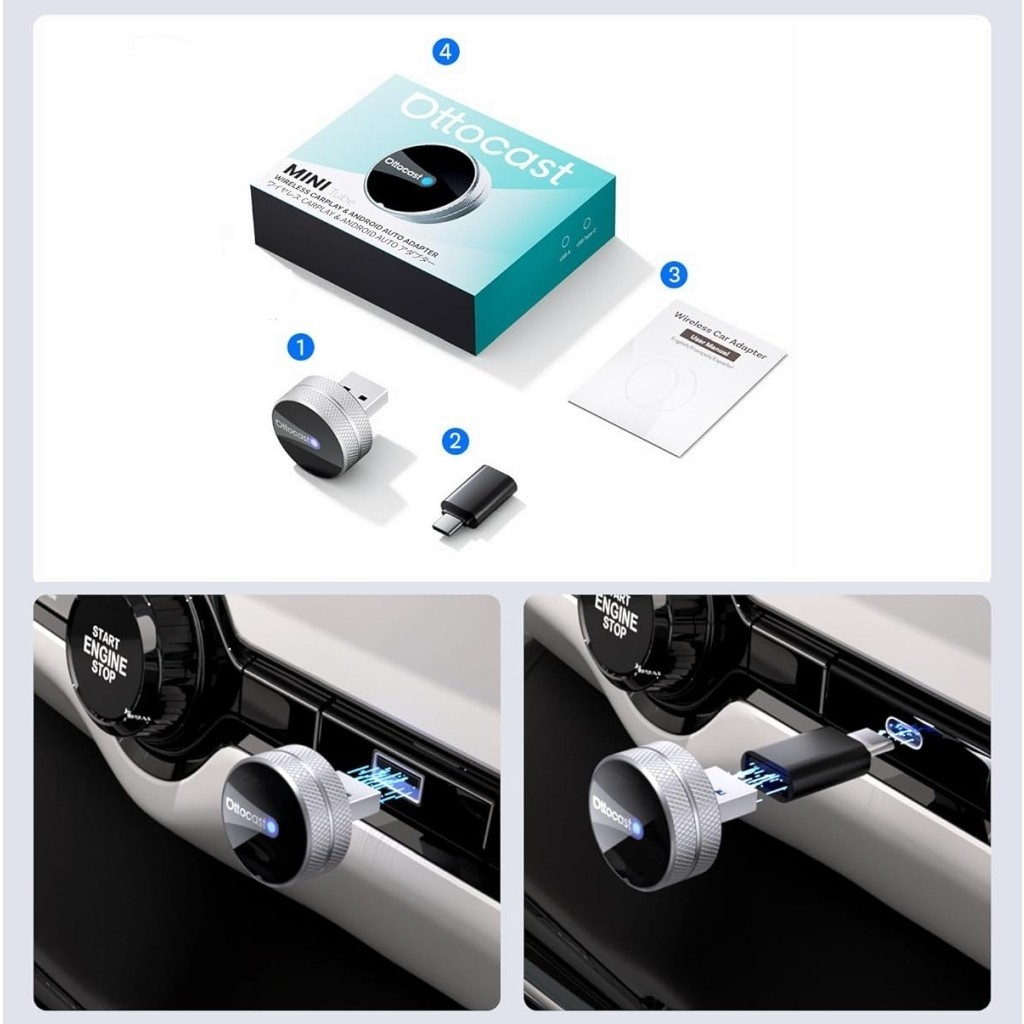 Trådløs Carplay / Android Auto-adapter Ottocast Mini Slim Tube for Apple iPhone / Android-serien CP88-T4