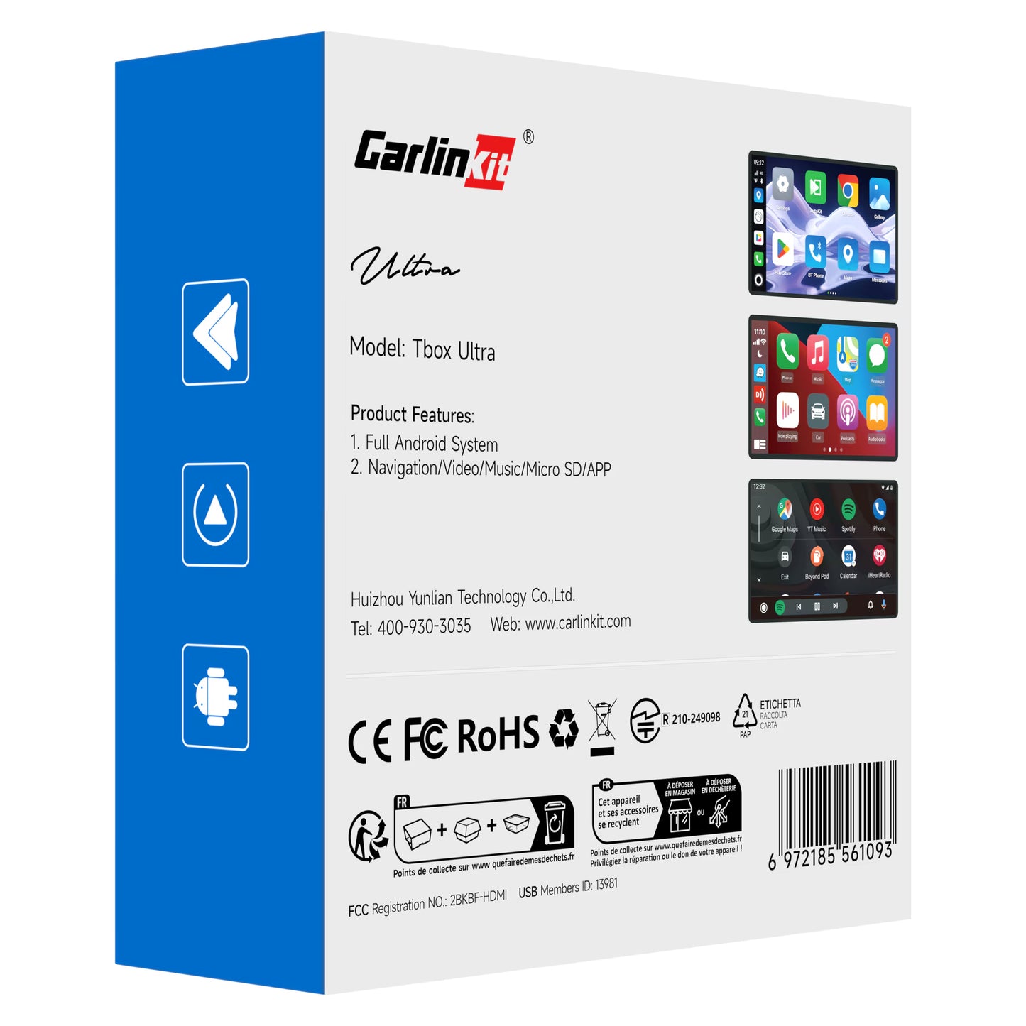 Carplay / Android Auto trådløs adapter Carlinkit TBox Ultra 2 for Apple iPhone / Android-serien, 8GB RAM / 128GB, 5G
