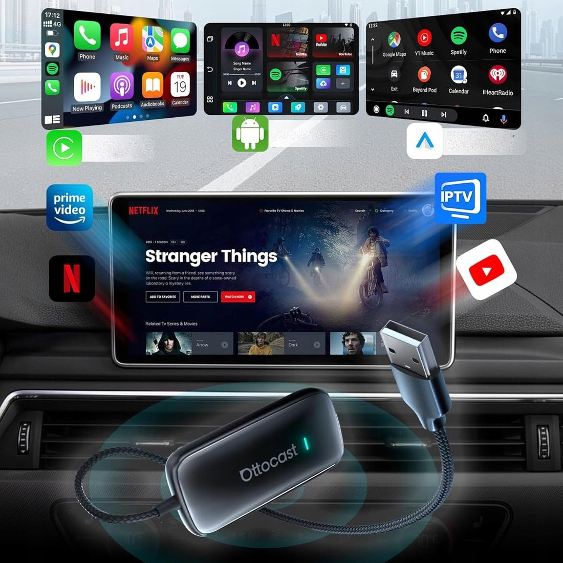 Trådløs Carplay / Android Auto-adapter Ottocast Play2Video Ultra for Apple iPhone / Android Series CA515-T