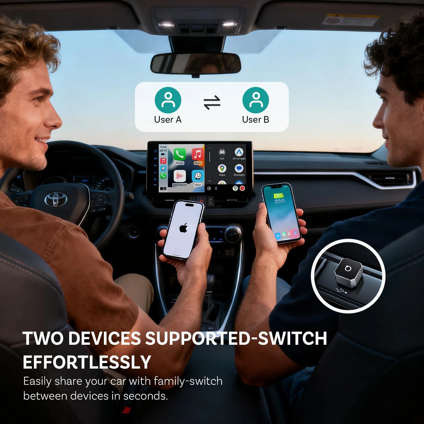 Trådløs Carplay / Android Auto-adapter Ottocast Mini Cube Style C for Apple iPhone / Android-serien CP88-T3