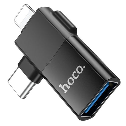 OTG-adapter USB-C / Lightning - USB-A HOCO UA17, Svart