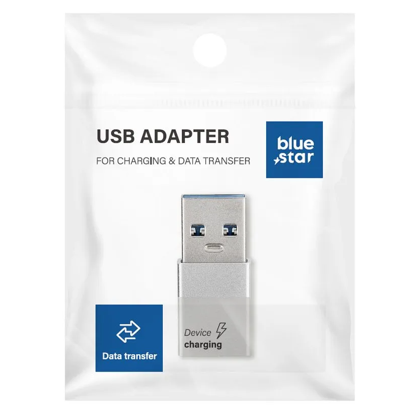 USB-C til USB-A data- og ladeadapter Blue Star, hvit