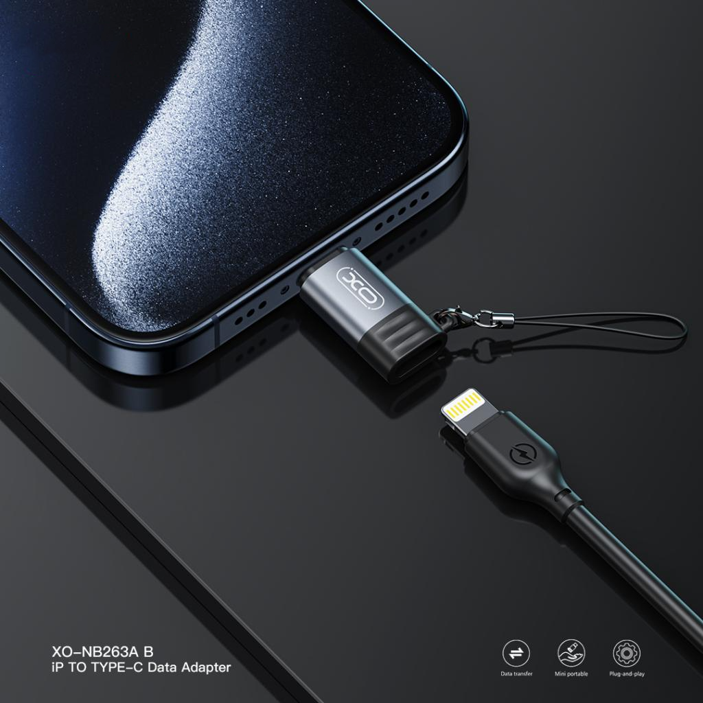 Lightning - USB-C Data og Ladeadapter XO Design NB263B, Svart