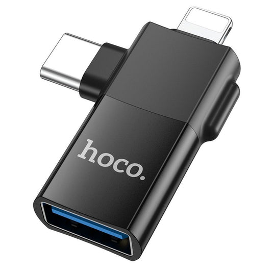 OTG-adapter USB-C / Lightning - USB-A HOCO UA17, Svart
