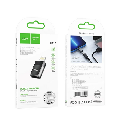 USB-C - Lightning data- og ladeadapter HOCO UA17, svart 