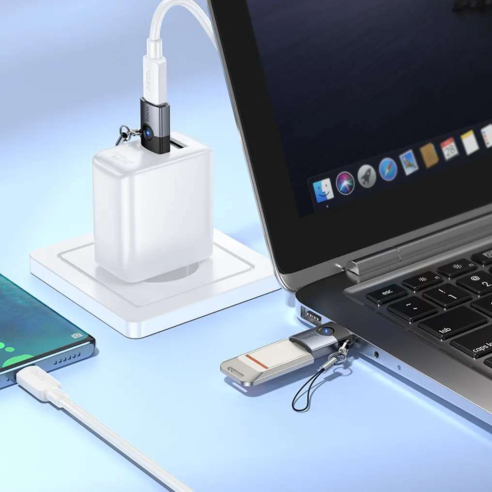 USB-C til USB-A data- og ladeadapter HOCO UA46B, grå