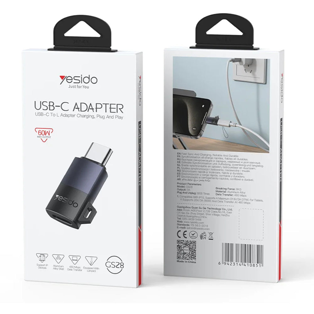 Adapter for Data og Lading Lightning - USB-C Yesido GS28, Grå