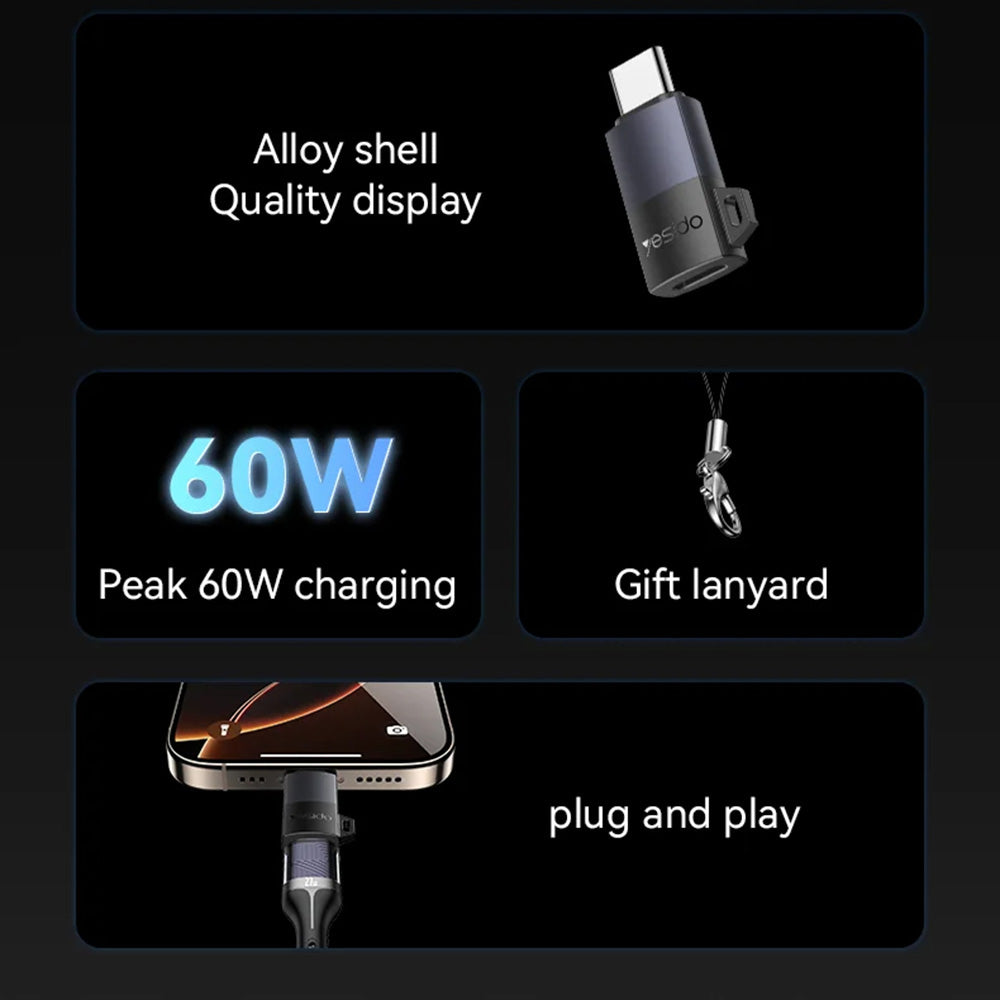 Adapter for Data og Lading Lightning - USB-C Yesido GS28, Grå