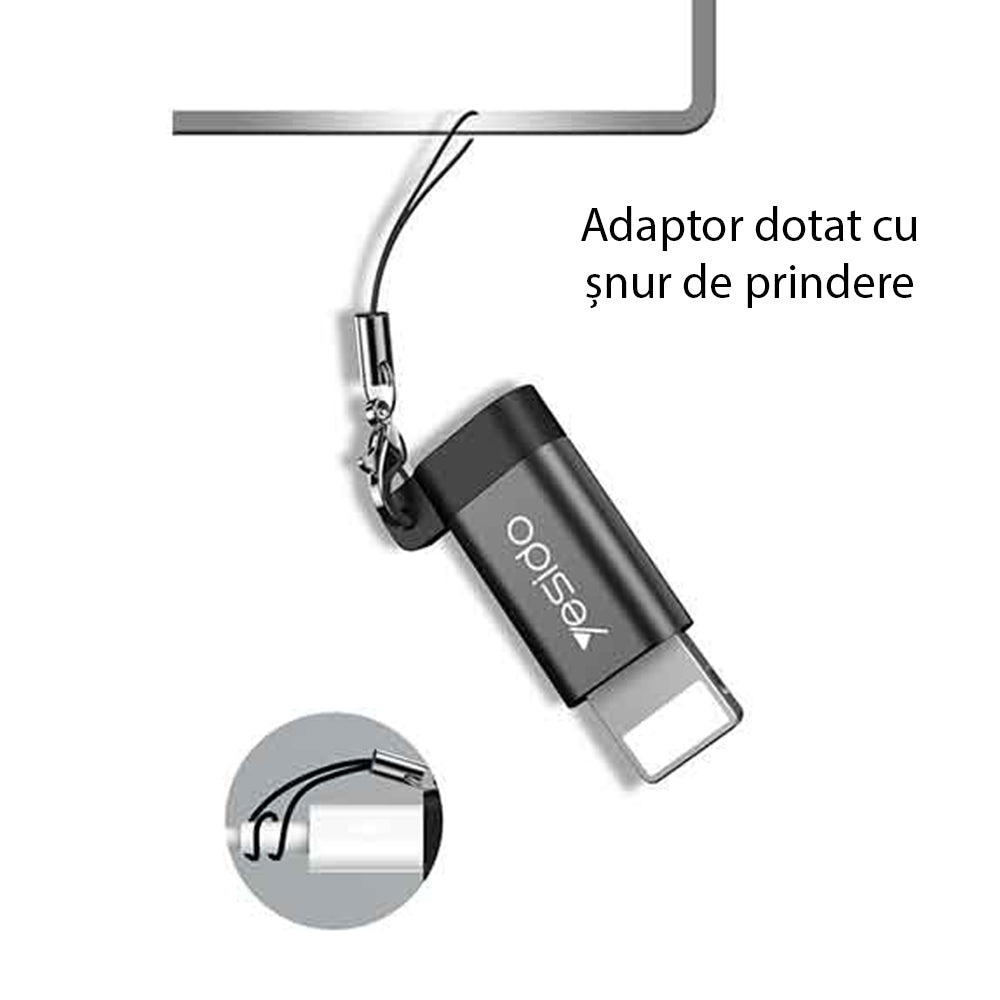 Adapter for Data and Charging microUSB - Lightning Yesido GS05, Svart