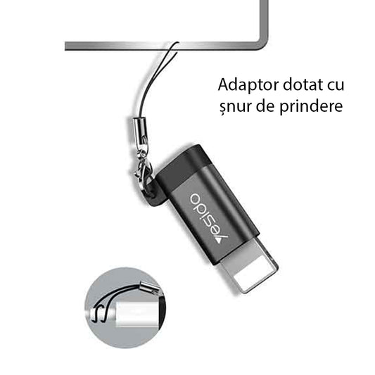 Adapter for Data and Charging microUSB - Lightning Yesido GS05, Svart