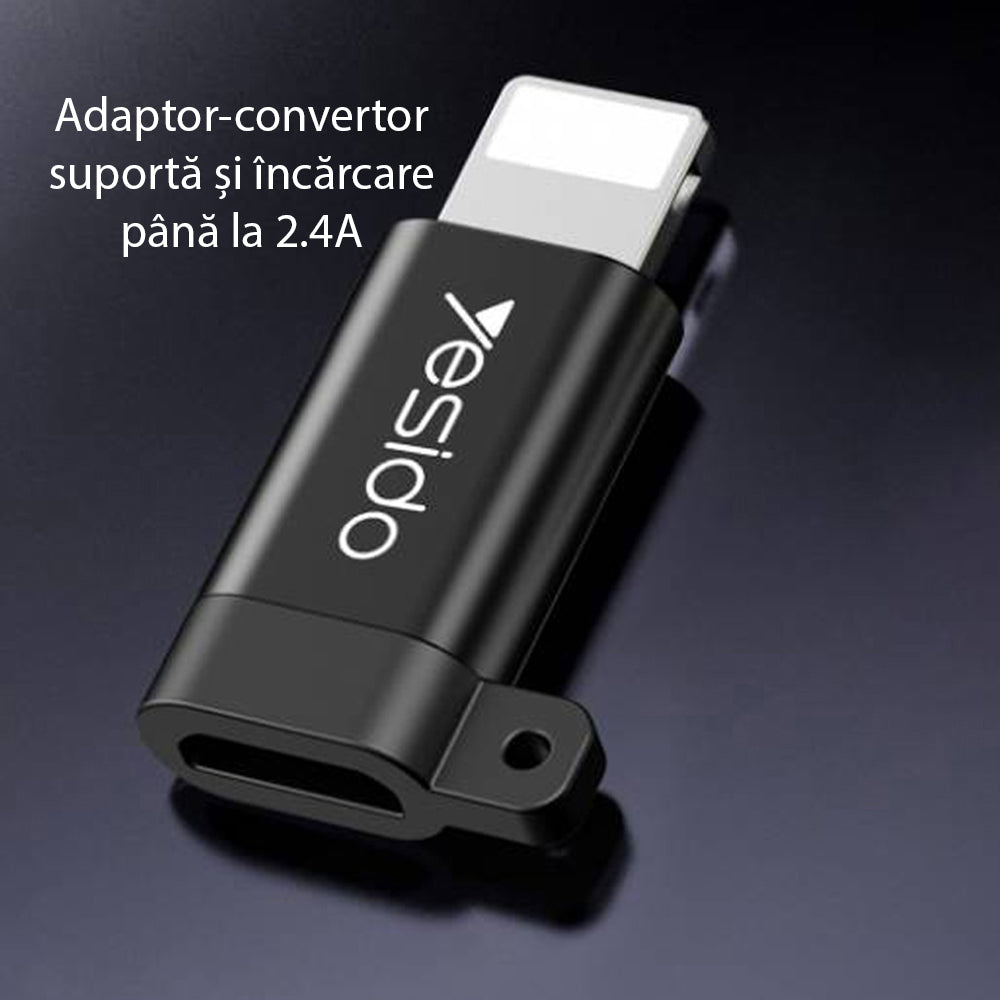 Adapter for Data and Charging microUSB - Lightning Yesido GS05, Svart