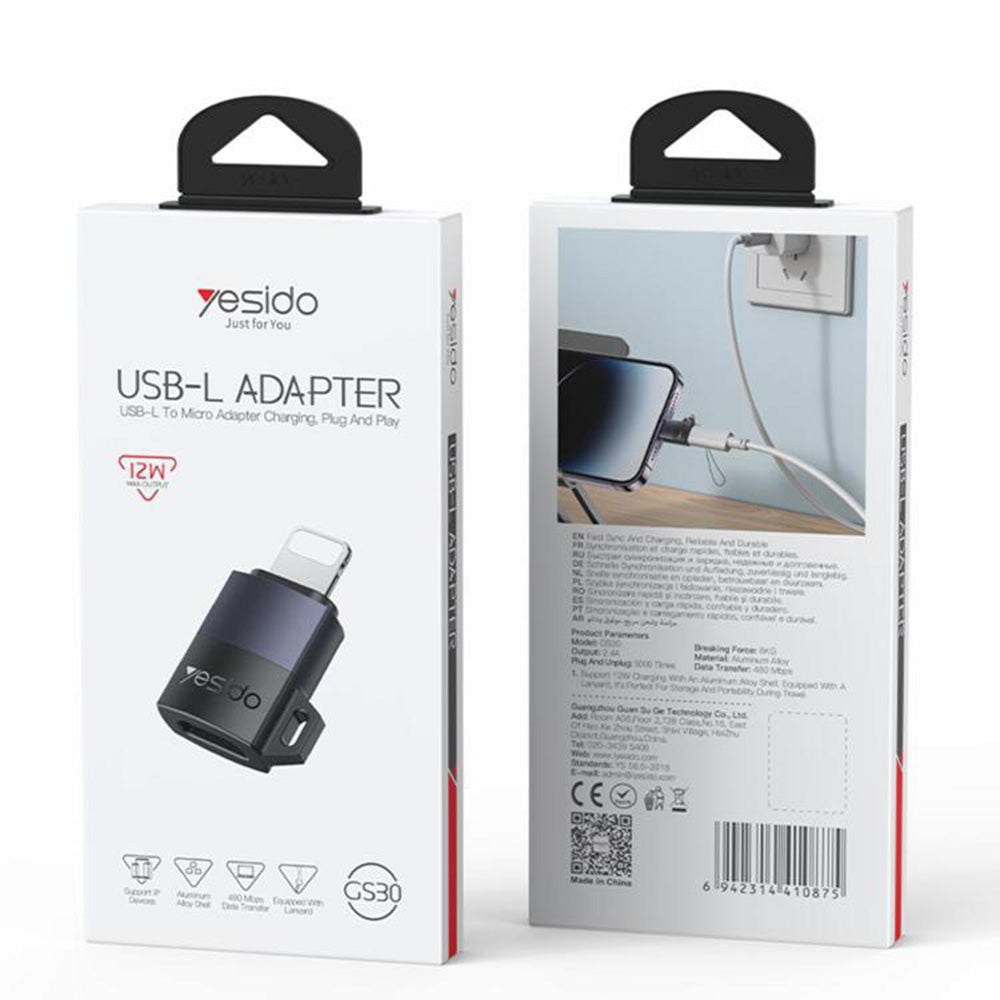 Adapter for Data and Charging microUSB - Lightning Yesido GS30, Grå