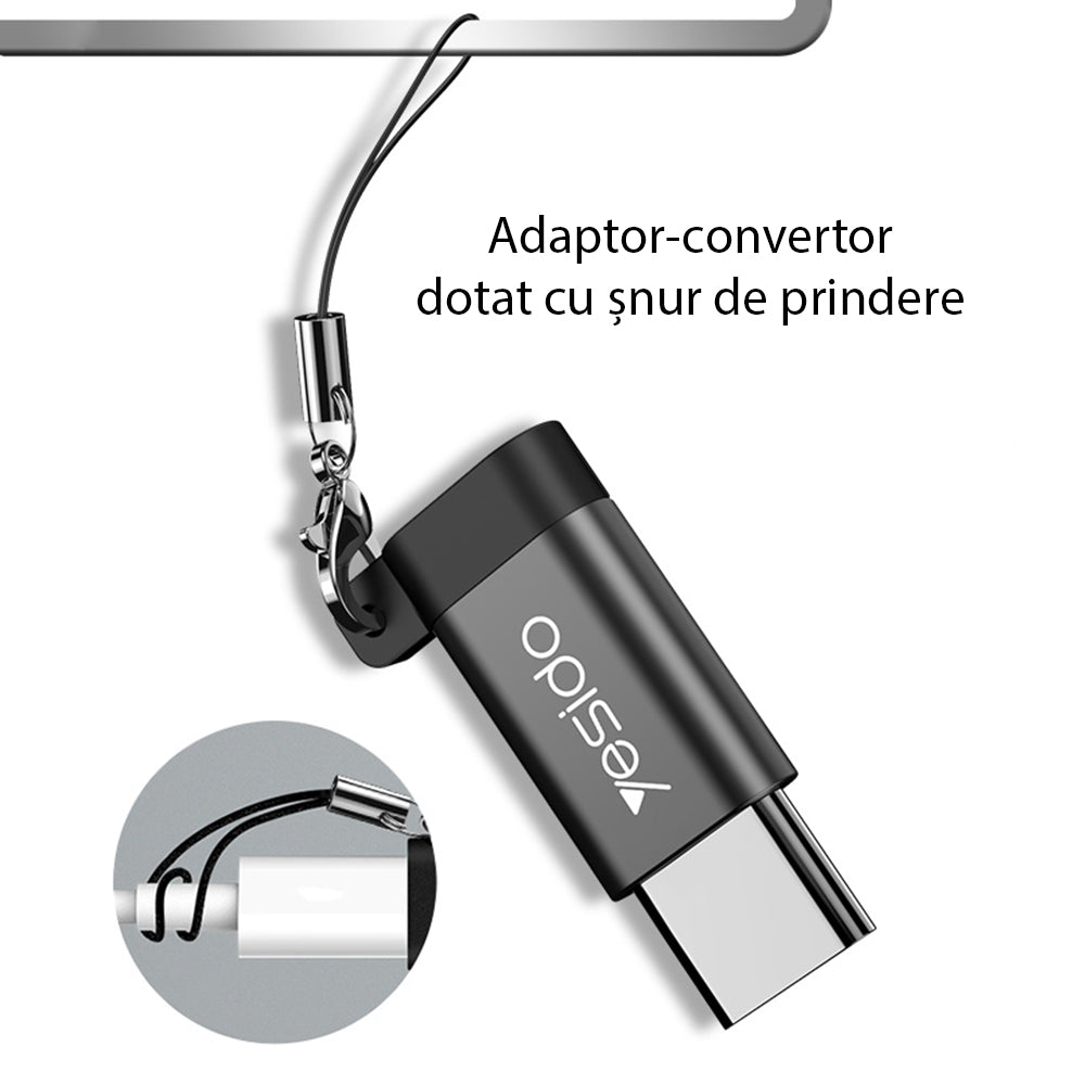 Adaptor for data og lading microUSB - USB-C Yesido GS04, Svart