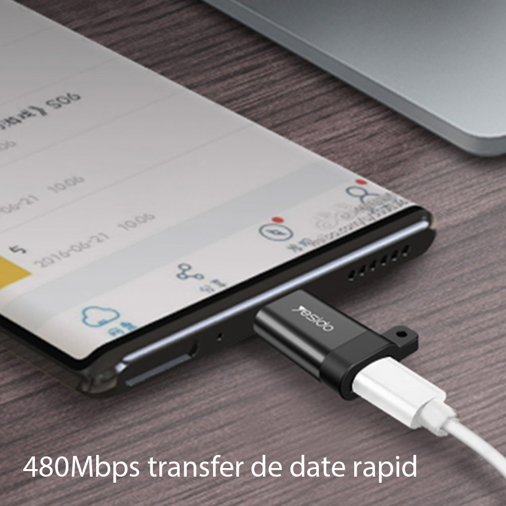 Adaptor for data og lading microUSB - USB-C Yesido GS04, Svart