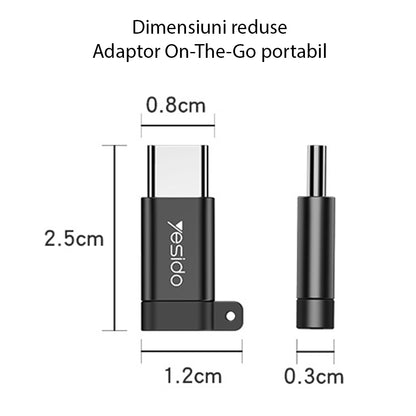Adaptor for data og lading microUSB - USB-C Yesido GS04, Svart