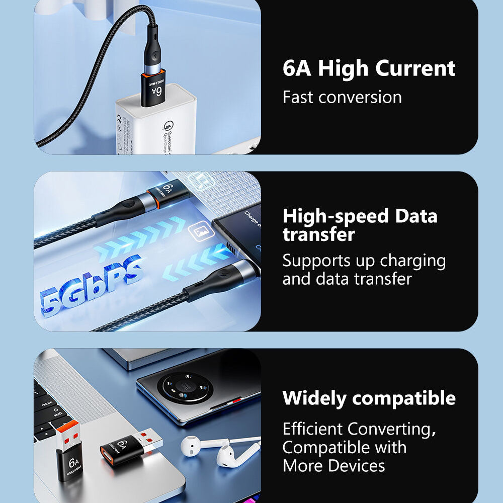 USB-C - USB-A Data- og Ladeadapter Techsuit A5 HyperPort, Svart Oransje