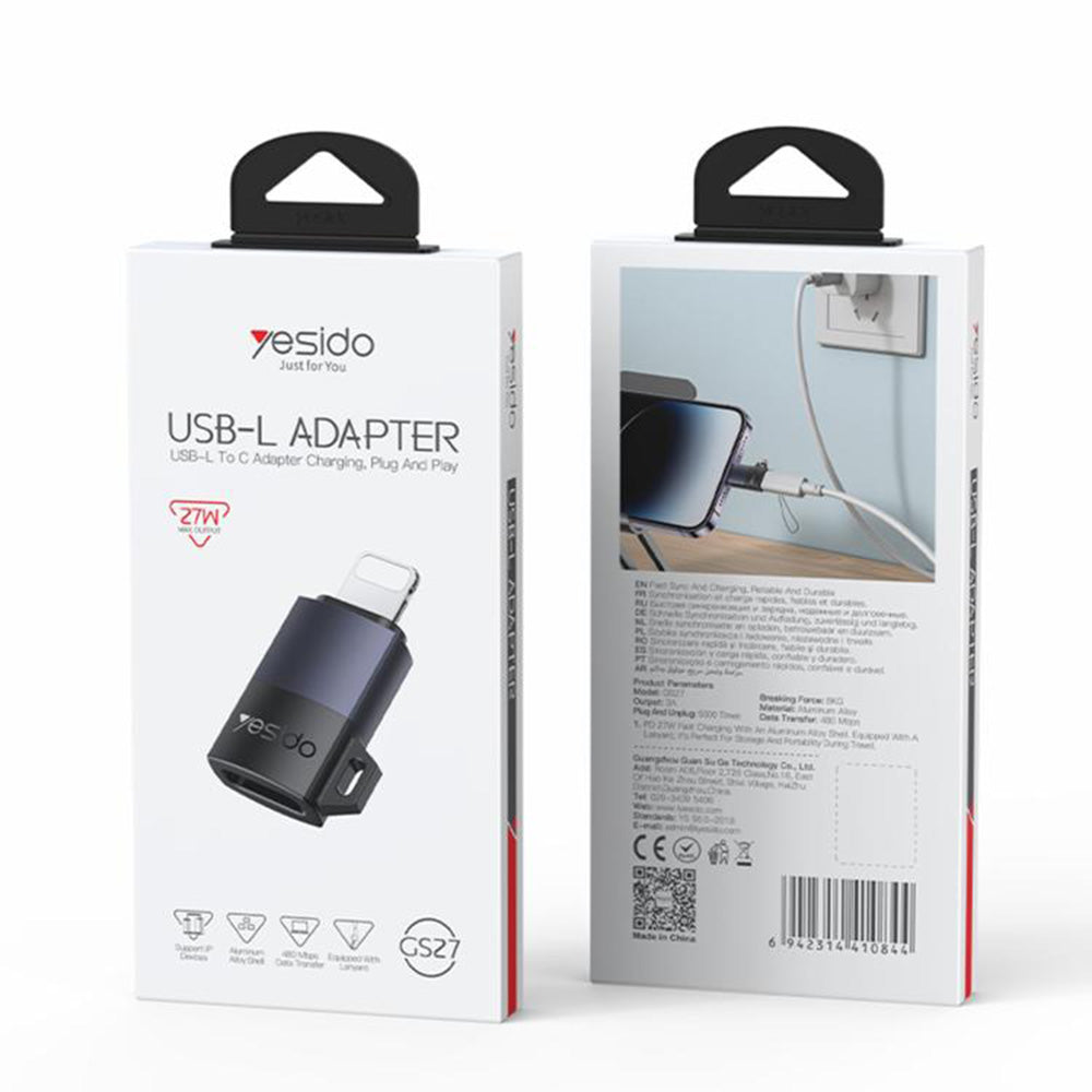 USB-C - Lightning Data- og Ladeadapter Yesido GS27, Grå