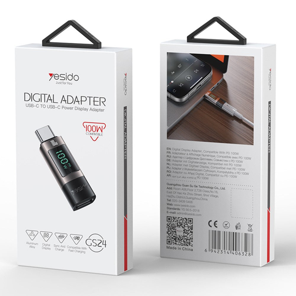 USB-C data- og ladeadapter - USB-C Yesido GS24 Display, Grå