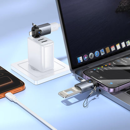 OTG-adapter Lightning / USB-C - USB-A HOCO UA46D, Grå