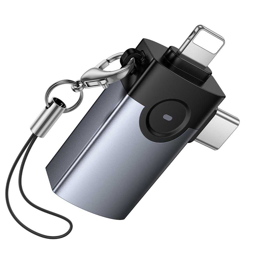 OTG-adapter Lightning / USB-C - USB-A HOCO UA46D, Grå