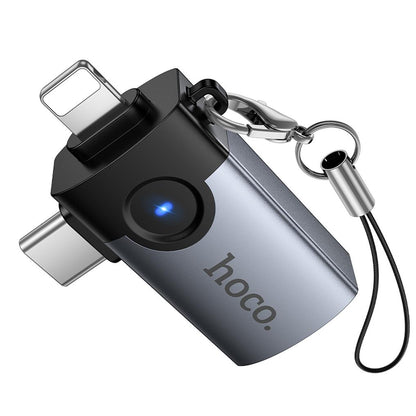 OTG-adapter Lightning / USB-C - USB-A HOCO UA46D, Grå