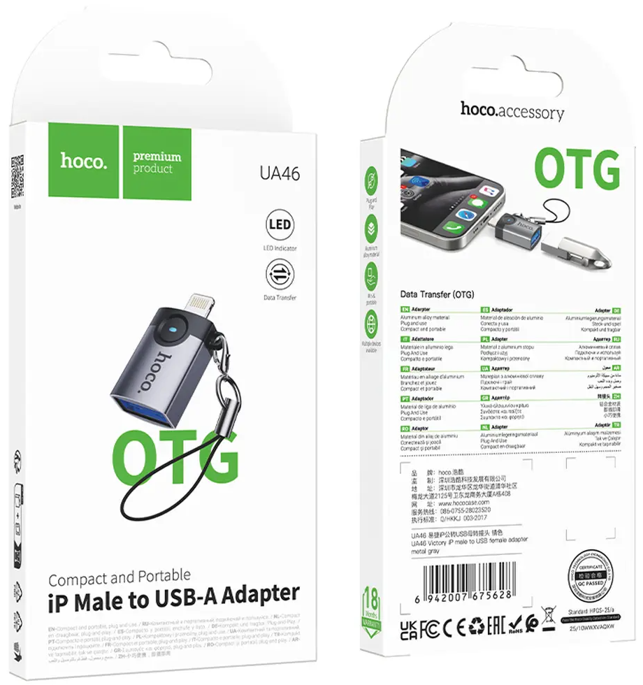 OTG Lightning-adapter - USB-A HOCO UA46, Grå