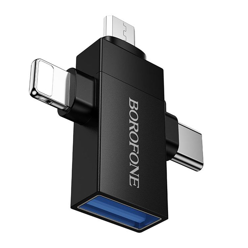 OTG-adapter Lightning / microUSB / USB-C - USB-A Borofone BV26D, Svart
