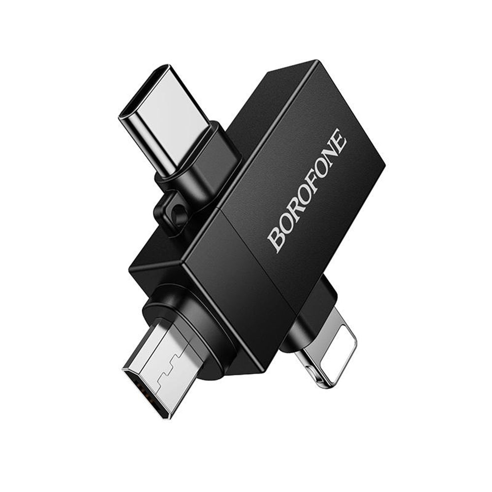 OTG-adapter Lightning / microUSB / USB-C - USB-A Borofone BV26D, Svart