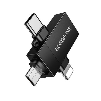 OTG-adapter Lightning / microUSB / USB-C - USB-A Borofone BV26D, Svart